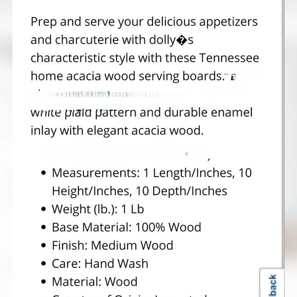 Tabletops X Dolly Parton Acacia Wood Black & White Plaid Serving Platter - Picture 5 of 6